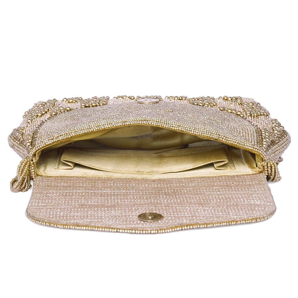 9150 Golden Clutch Purses Handmade Evening Sling Handbag Stylish Bridal - Picture 6 of 9